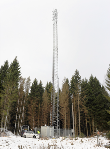 The picture shows a similar radar tower in Remningstorp, which in a collaboration between the Swedish University of Agricultural Sciences and Chalmers University of Technology.
