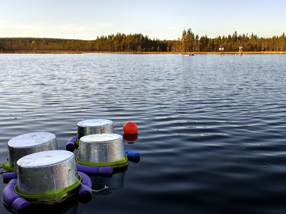 The CO2 sensors being prepared at Svartberget are placed in chambers on the lake as part of the SITES Water greenhouse gas program, which starts once the ice is gone. Photo: Blaize Denfeld.