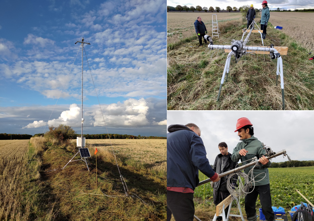 Installing the two new spectral mast on agricultural fields in Alnarp. Photo: Lars Eklundh.