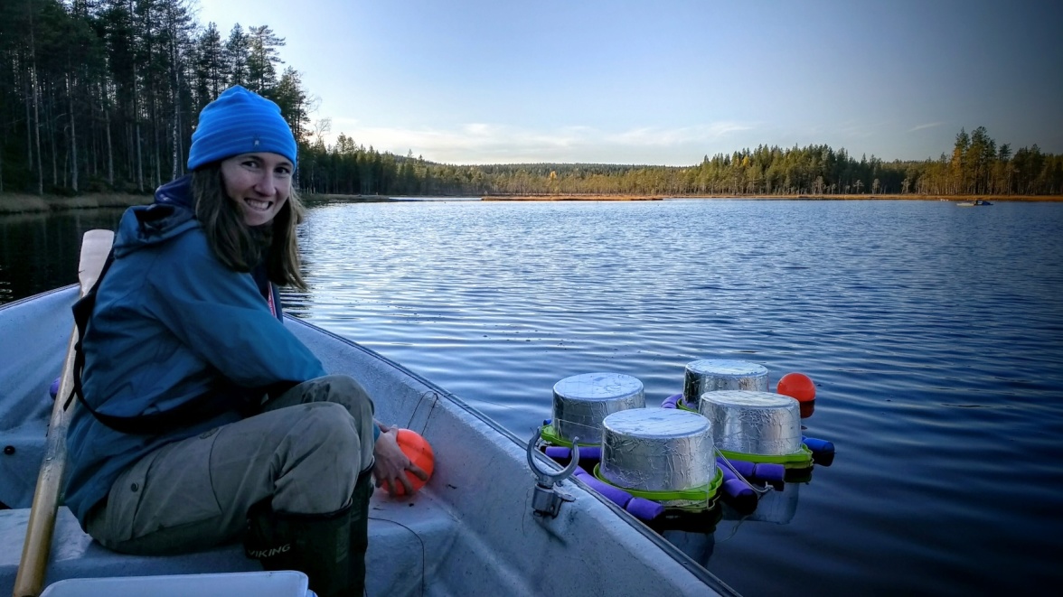 Blaize Denfeld sampling Lake Stortjärn at Svartberget. Photo: Anna Lupon.