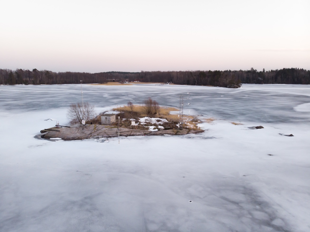 Malma Island located in Lake Erken during the early spring. The island is equiped with high frequency sensors which measure meteorological and micrometeorological paramaters as well as lake water balance and thermal stratification. Photo by: Roberto Lo Monaco