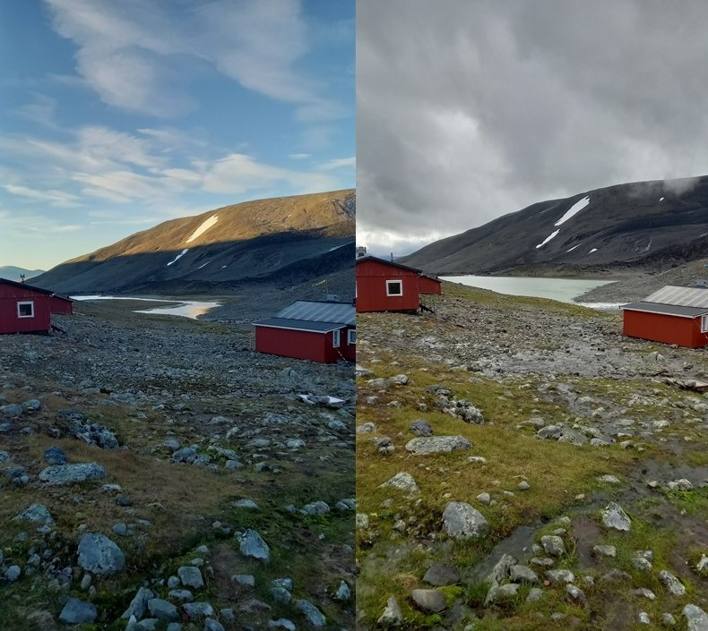 Left: Low waterlevel in Lillsjön. Middle: High waterlevel in Lillsjön. Photographer: Nina Kirchner