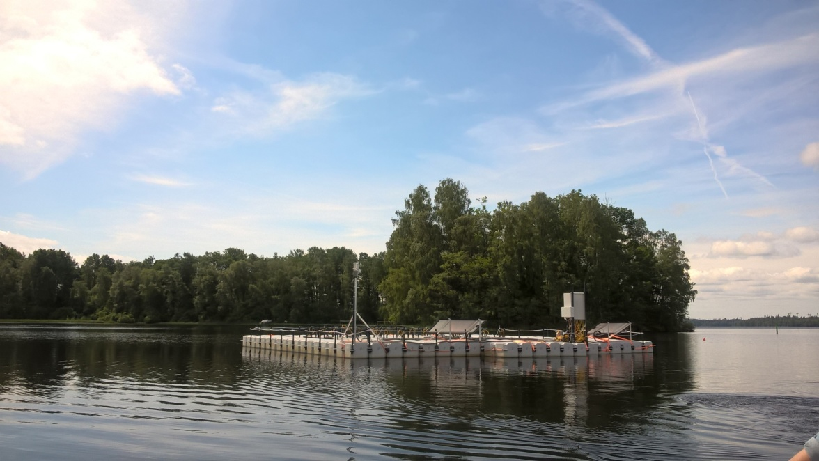 The Lake Bolmen mesocosm platform on a calm day. Photo by Juha Rankinen